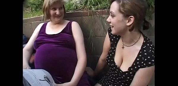  Pregnant women Katarina suck double sided dildo and plays with her friend in the park
